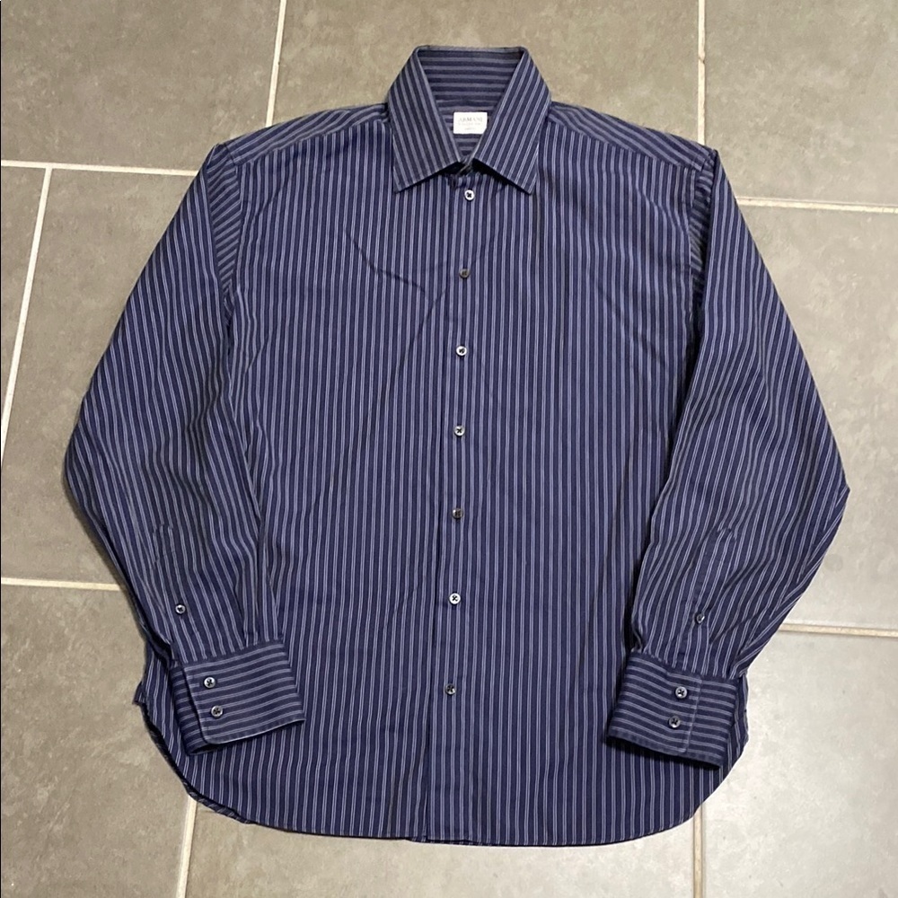 Armani Collezioni Navy Striped Men's Shirt. Size 16 L - Picture 4 of 5